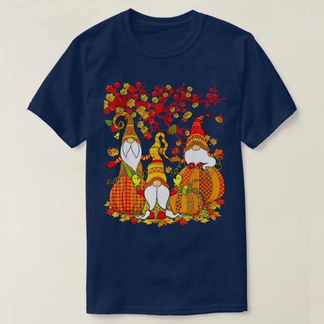 Leopard Pumpkin Print Plaid Gnomes Fall Autumn Tha T-Shirt (Design Front)