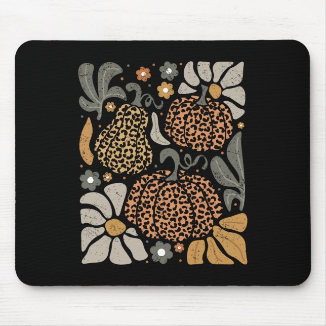 Leopard Pumpkin With Flowers Boho Floral Thanksgiv Mouse Pad (Front)