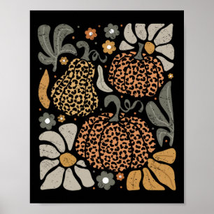 Leopard Pumpkin With Flowers Boho Floral Thanksgiv Poster