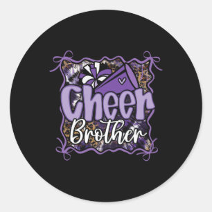 Leopard Purple Coquette Cheer Brother Cheerleader Classic Round Sticker