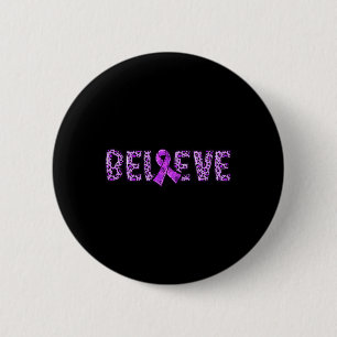 Leopard - Purple Ribbon Support Believe  2 Inch Round Button