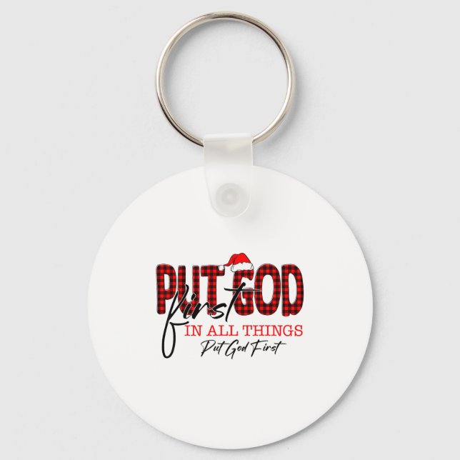 Leopard Put God First In All Things Santa Hat Xmas Keychain (Front)