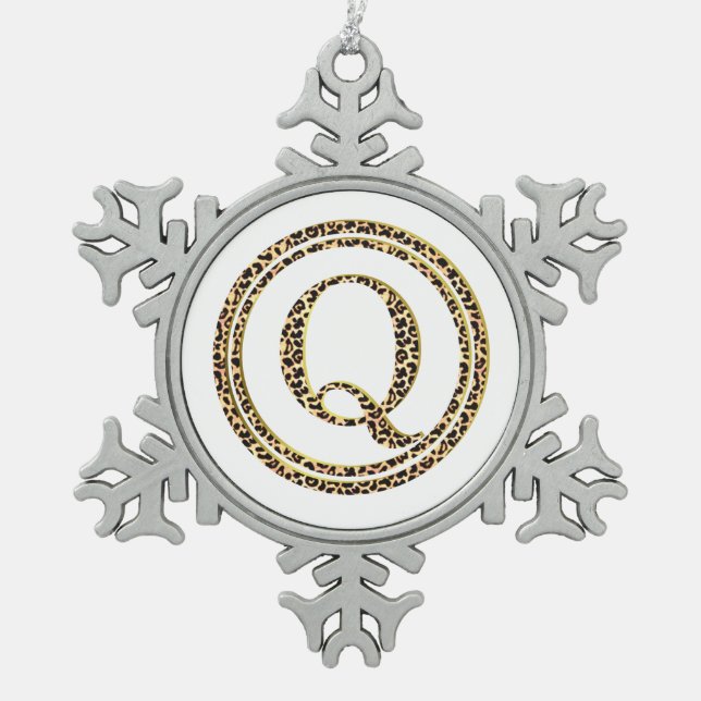 Leopard Q Snowflake Pewter Christmas Ornament (Front)