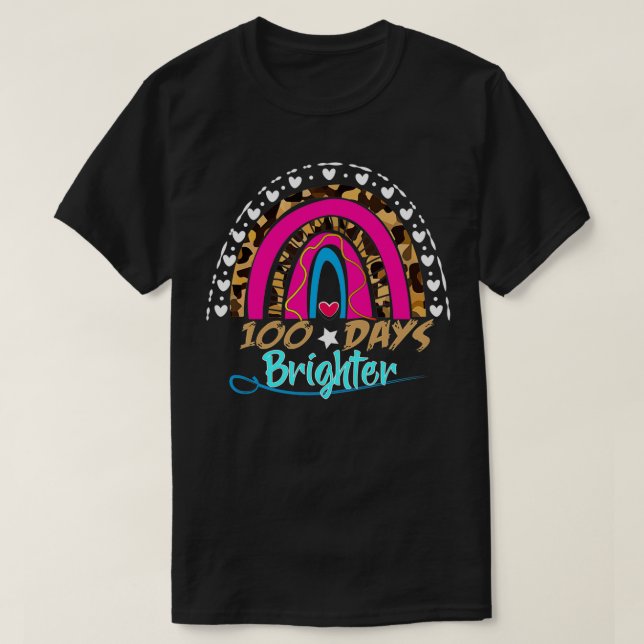 Leopard Rainbow 100 Days brighter School Cute 100  T-Shirt (Design Front)