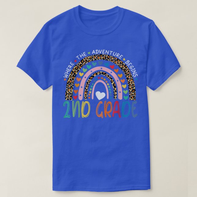 Leopard Rainbow 2nd Grade Where The Adventure Begi T-Shirt (Design Front)