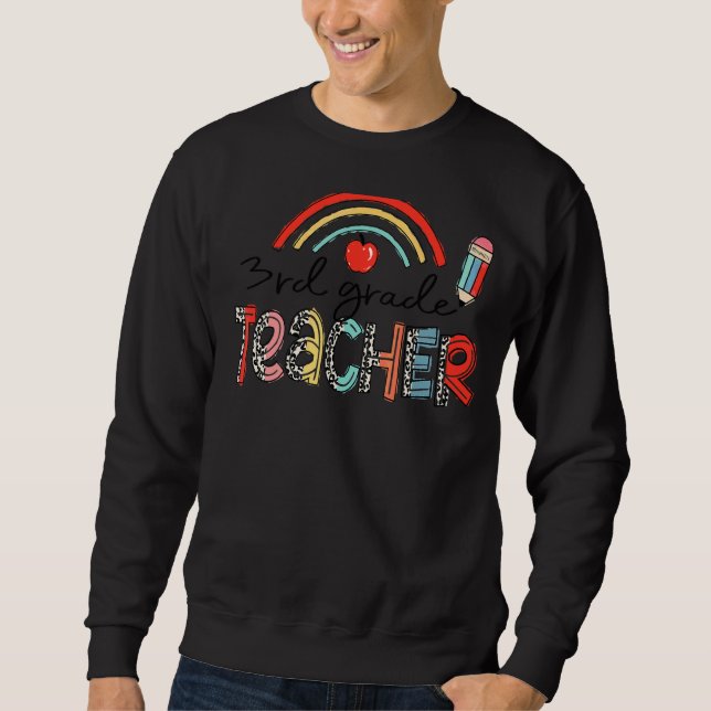 Leopard Rainbow 3rd Grade Teacher Back To School Sweatshirt (Front)