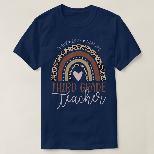 Leopard Rainbow 3rd Grade Third Teacher First Day  T-Shirt (Design Front)