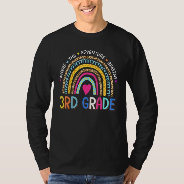 Leopard Rainbow 3rd Grade Where The Adventure Begi T-Shirt (Front)