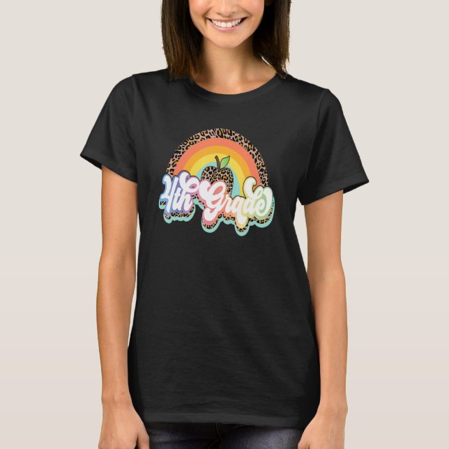 Leopard Rainbow 4th Grade Apple Fourth Grade Back  T-Shirt (Front)