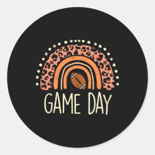 Leopard Rainbow American Football Game Day Sport W Classic Round Sticker