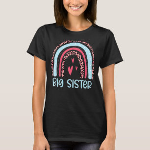 Leopard Rainbow Big Sister Announcement Kids Girls T-Shirt