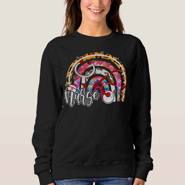 Leopard Rainbow Boho Nurse Stethoscope Medical Hea Sweatshirt (Front)