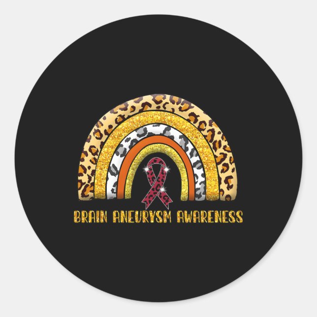 Leopard Rainbow Brain Aneurysm Warrior  Classic Round Sticker (Front)