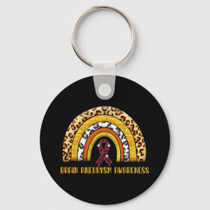 Leopard Rainbow Brain Aneurysm Warrior Keychain