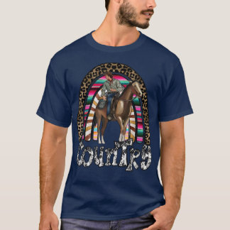 Leopard Rainbow Cowboy Riding Horse Western Countr T-Shirt