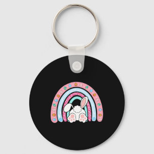 Leopard Rainbow Easter Bunny Rabbit Happy Easter T Keychain