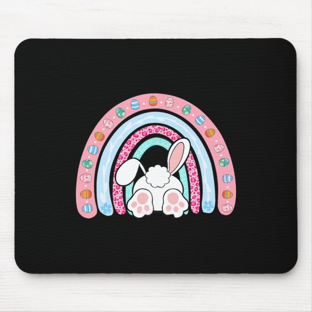 Leopard Rainbow Easter Bunny Rabbit Happy Easter T Mouse Pad (Front)