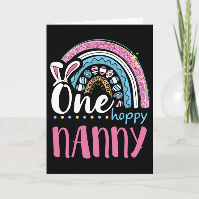 Leopard Rainbow Easter Eggs Bunny Ears One Hoppy N Card (Front)