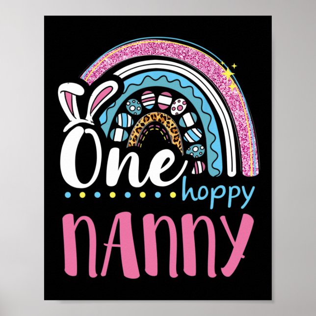 Leopard Rainbow Easter Eggs Bunny Ears One Hoppy N Poster (Front)