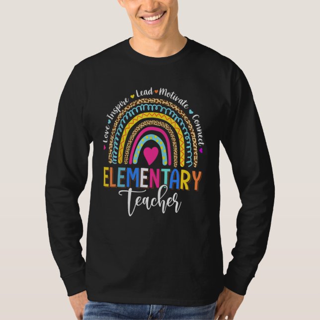 Leopard Rainbow Elementary Teacher Back To School T-Shirt (Front)