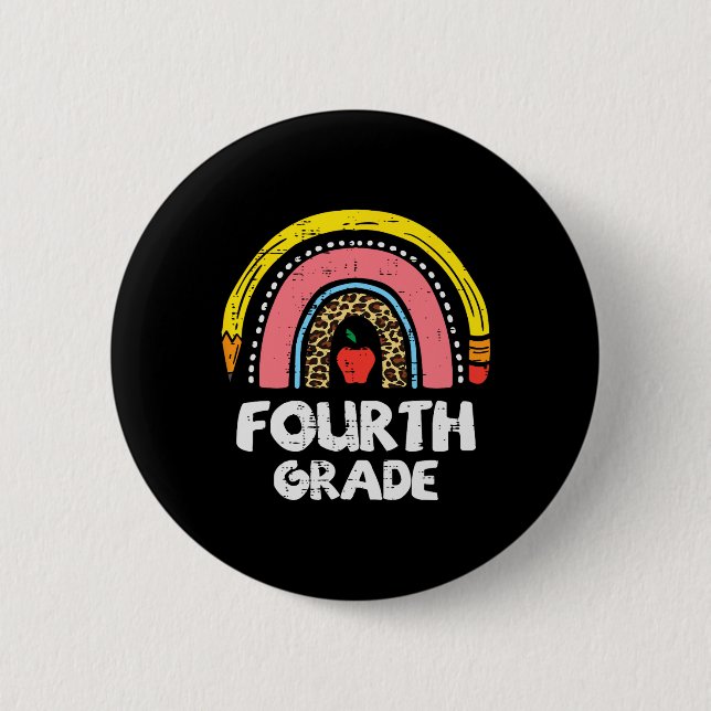 Leopard Rainbow Fourth Grade 4th First Day School  2 Inch Round Button (Front)