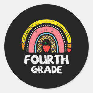 Leopard Rainbow Fourth Grade 4th First Day School Classic Round Sticker