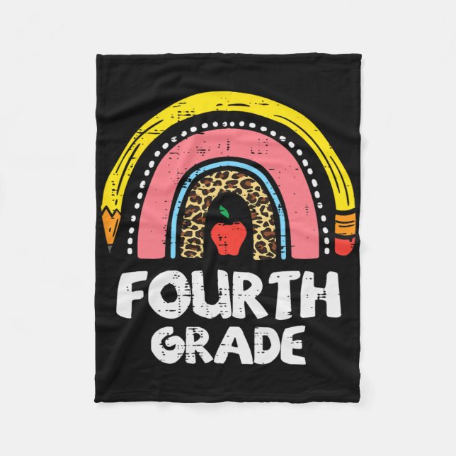Leopard Rainbow Fourth Grade 4th First Day School  Fleece Blanket (Front)