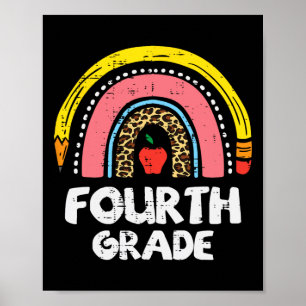 Leopard Rainbow Fourth Grade 4th First Day School Poster