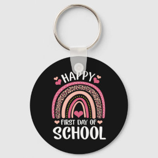 Leopard Rainbow Happy First Day Of School Teacher Keychain