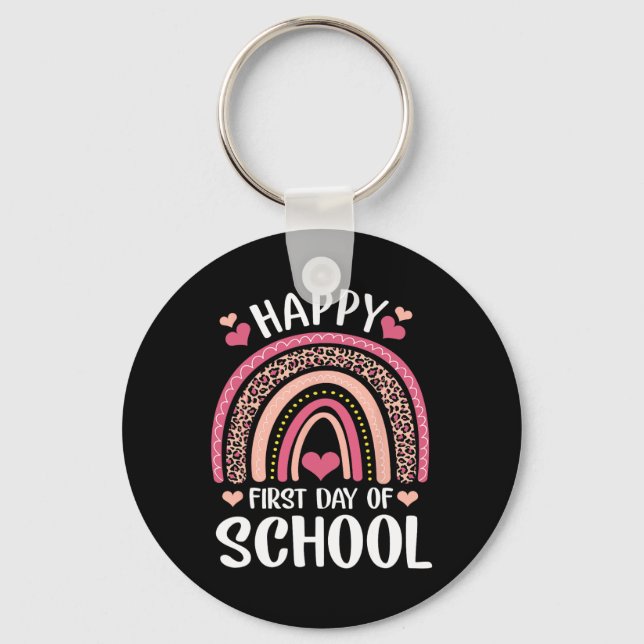 Leopard Rainbow Happy First Day Of School Teacher  Keychain (Front)