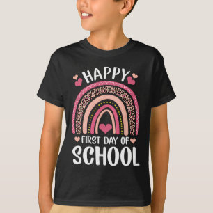 Leopard Rainbow Happy First Day Of School Teacher T-Shirt