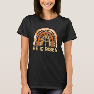 Leopard Rainbow He Is Risen Cute Christian Easter T-Shirt