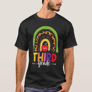 Leopard Rainbow Hello Third Grade Teacher Back To T-Shirt