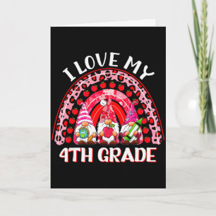 Leopard Rainbow I Love My 4th Grade Gnome Teacher  Card
