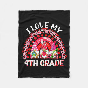 Leopard Rainbow I Love My 4th Grade Gnome Teacher Fleece Blanket