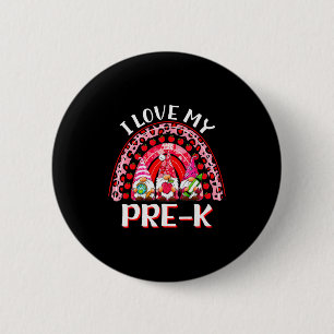 Leopard Rainbow I Love My Pre-k Gnome Teacher Vale 2 Inch Round Button