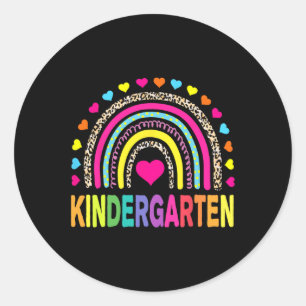 Leopard Rainbow Kindergarten Teacher First Day of Classic Round Sticker