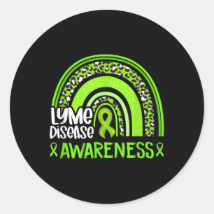 Leopard Rainbow Lime Green Ribbon Lyme Disease Awa Classic Round Sticker