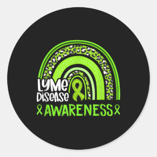 Leopard Rainbow Lime Green Ribbon Lyme Disease Awa Classic Round Sticker
