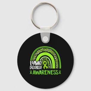 Leopard Rainbow Lime Green Ribbon Lyme Disease Awa Keychain