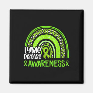 Leopard Rainbow Lime Green Ribbon Lyme Disease Awa Magnet