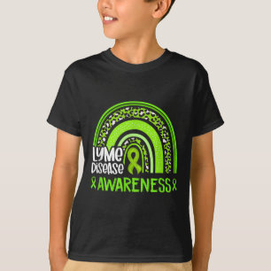 Leopard Rainbow Lime Green Ribbon Lyme Disease Awa T-Shirt