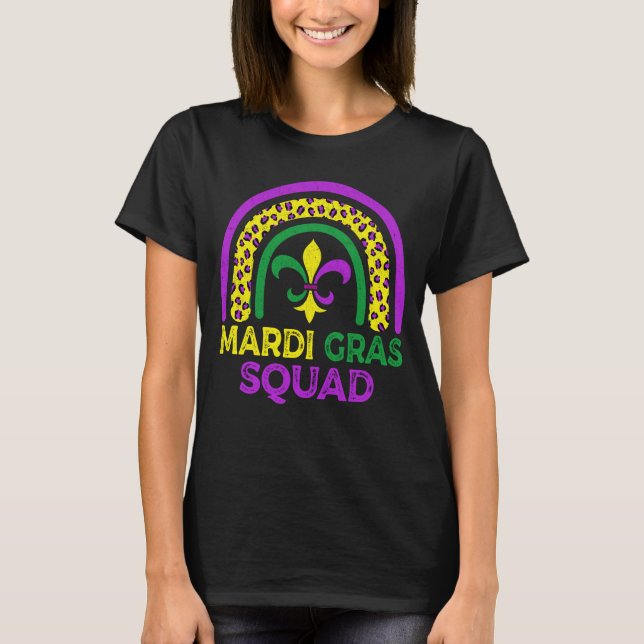 Leopard Rainbow Mardi Gras Squad Party Costume T-Shirt (Front)