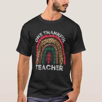 Leopard Rainbow One Thankful Teacher Thanksgiving T-Shirt