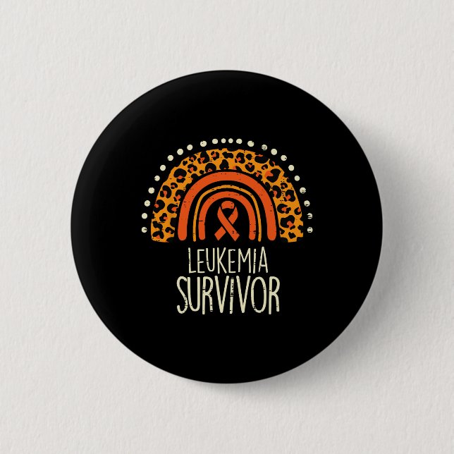 Leopard Rainbow Orange Ribbon Survivor Leukaemia A 2 Inch Round Button (Front)