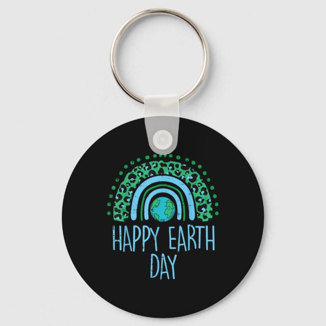Leopard Rainbow Planet Happy Earth Day Cute Teache Keychain (Front)