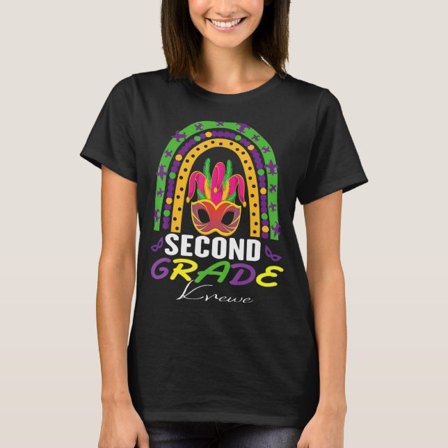 Leopard Rainbow Second Grade Crew Teacher Funny Ma T-Shirt (Front)