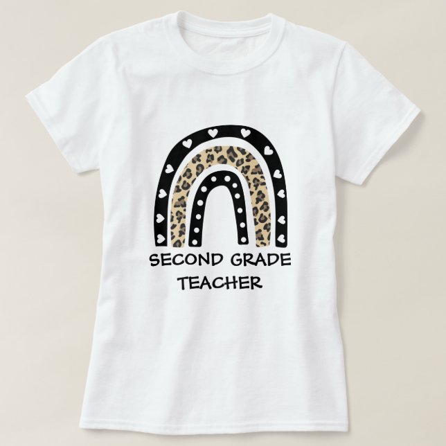 Leopard Rainbow Second Grade Teacher T-Shirt (Design Front)