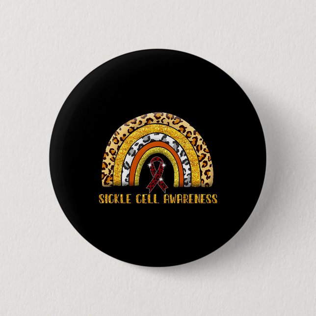 Leopard Rainbow Sickle Cell Warrior  2 Inch Round Button (Front)