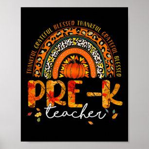 Leopard Rainbow Thankful Pre K Teacher Fall Thanks Poster